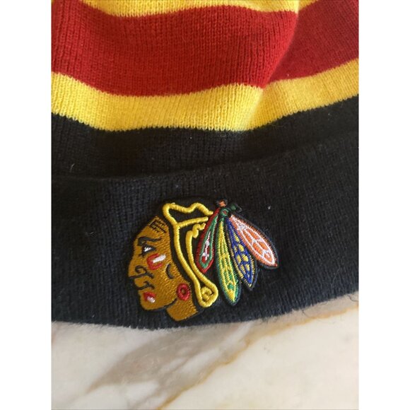 Chicago Blackhawks NHL 47 Brand Knit Beanie Hat With Pom One Size 100% Acrylic - Picture 2 of 6